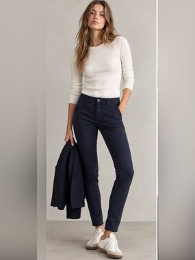 American Eagle High Rise Skinny Navy Chino Pants Cotton Stretch Size 8 Long